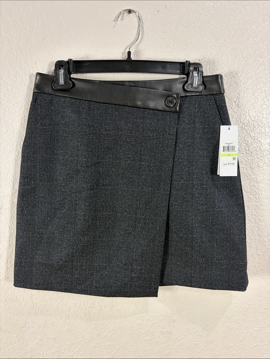 Dkny Dresses & Skirts - DKNY ,Size 4,Women’s Black Plaid Wrap Mini Skirt with Faux Leather Trim